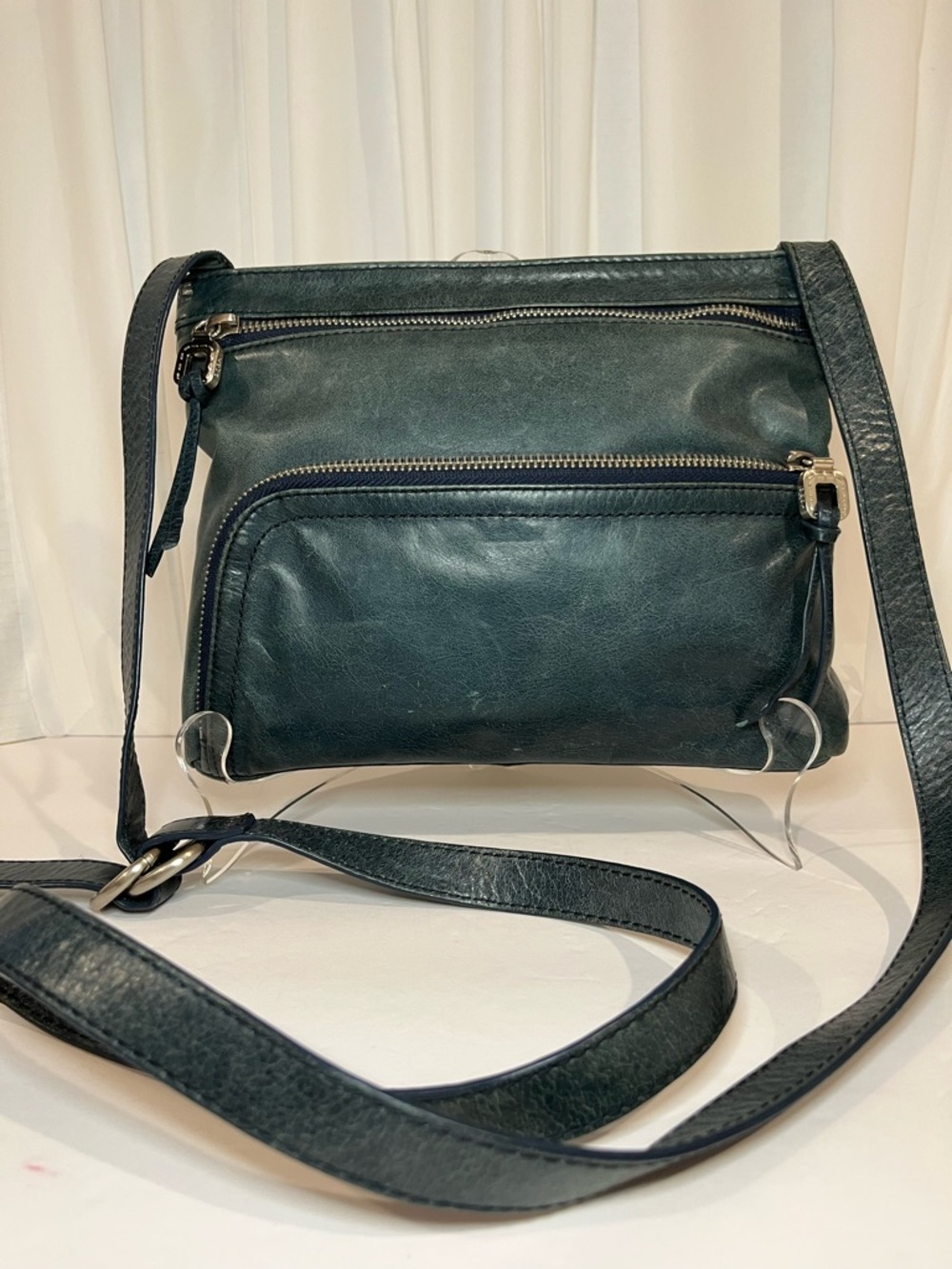 HOBO Dark Green Leather Crossbody Bag with Front Zip Pocket